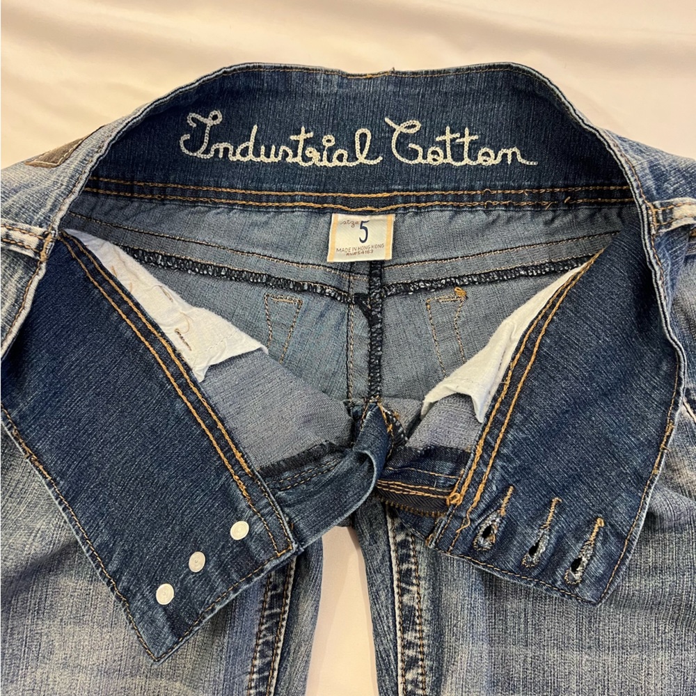 Vintage Industrial Cotton Embroidered Distressed Flare Bootcut Denim Jeans SZ 5 - Picture 2 of 16